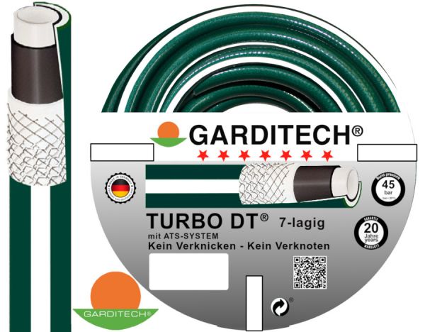 GARDITECH® Wasserschlauch TURBO-DT grün, 7-lagige Konstruktion, mit Anti-Torsion-System, zur Gartenb