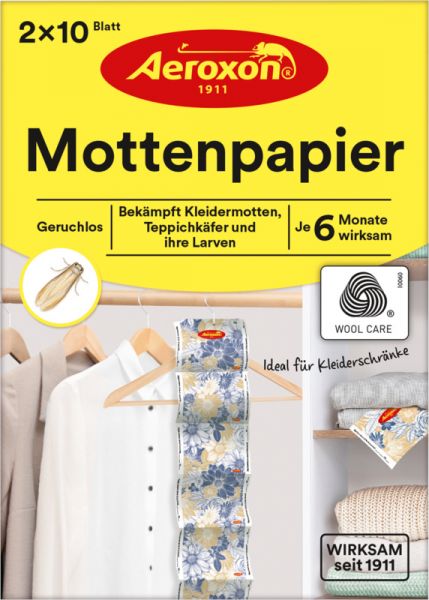 Aeroxon Mottenpapier zur Bekämpfung von Kleidermotten - 20 Blatt