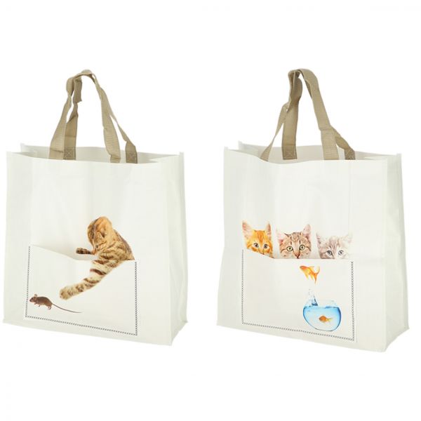 Esschert Design Tasche Katzen sortiert, mit Extra-Vorderfach, Tragetasche, Aufbewahrungstasche, Eink