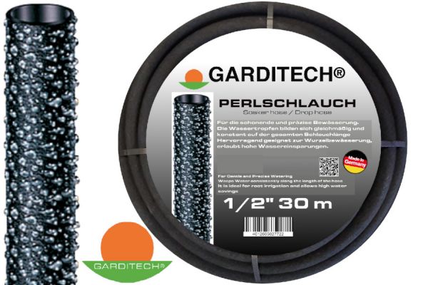 GARDITECH® Perlschlauch 1/2 Zoll, 30m, mit Stopfen und Schnellkupplung, Tropfschlauch für die Wurzel