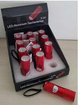 LED Aluminium-Taschenlampe mit 9 LED´s, 12er Display - ohne Batterien