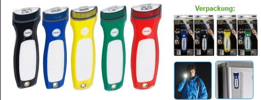 LED Taschenlampe &quot;DUNLOP&quot; mit 2 LED´s + Magnet, farblich sortiert, mit Batterien