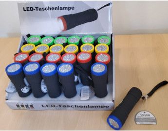 LED Taschenlampe mit 14 LED´s, 24er Display - 4 versch. Farben - ohne Batterien